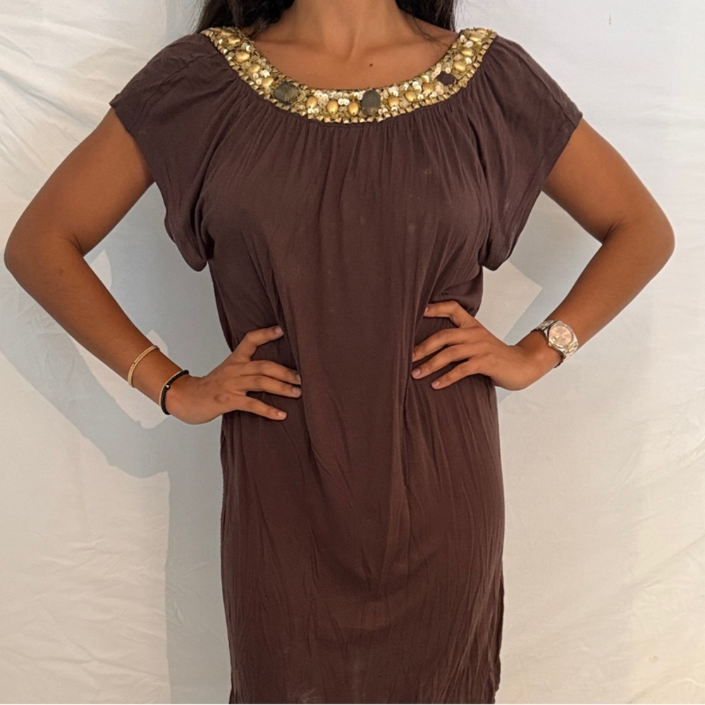 Vintage Embellished Brown Dress